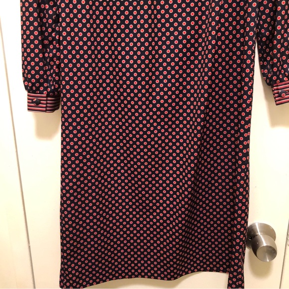 ILGWU Women's Size 6 Navy Blue/Red/Tan Long Puff Sleeve Polka Dot/Striped Dress - Picture 8 of 11